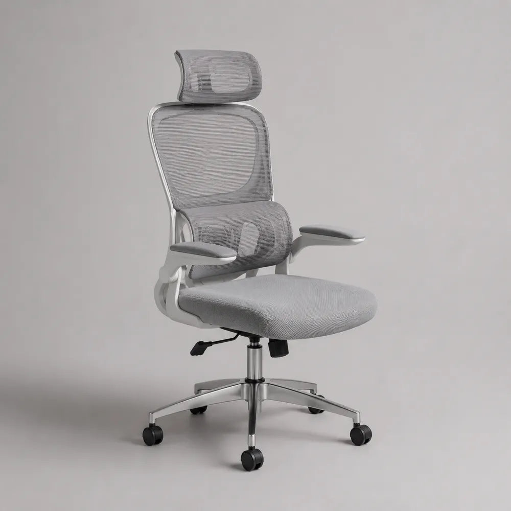 Sedia da ufficio ergonomica 65 x 65 x 125 cm grigia con poggiatesta schienale in rete e base a 5 ruote