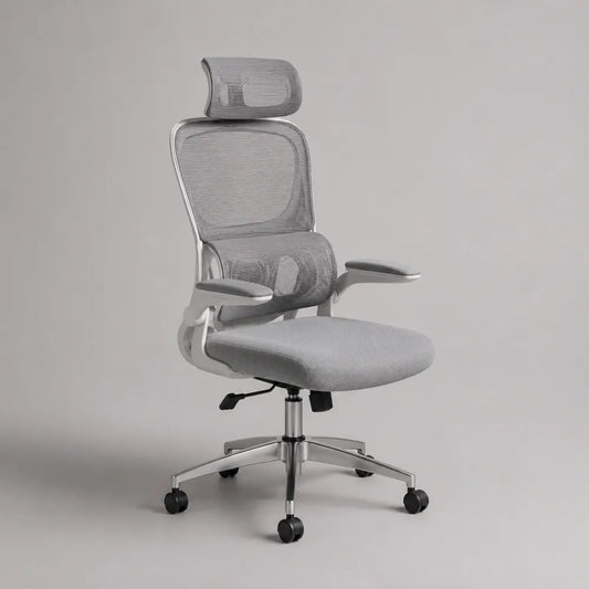Sedia da ufficio ergonomica 65 x 65 x 125 cm grigia con poggiatesta schienale in rete e base a 5 ruote
