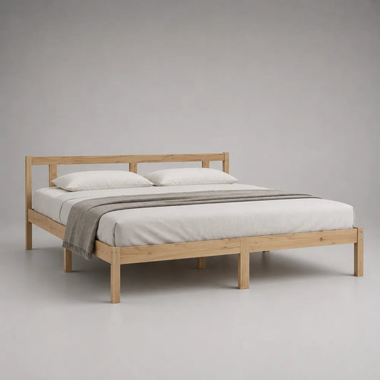 Letto matrimoniale 160 x 200 cm in legno massello naturale con testiera a doghe struttura rettangolare