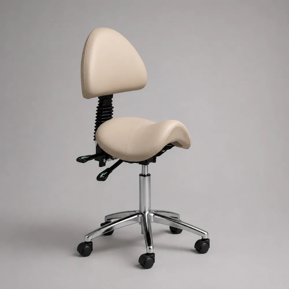 Sedia da ufficio ergonomica regolabile in PU beige con base in acciaio cromato 65 x 65 x 95 cm