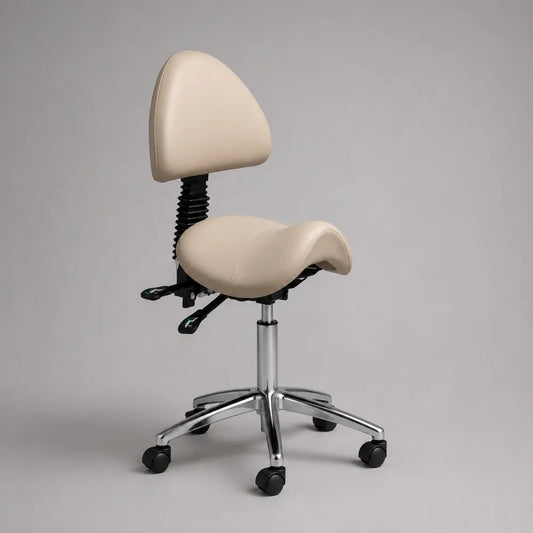 Sedia da ufficio ergonomica regolabile in PU beige con base in acciaio cromato 65 x 65 x 95 cm