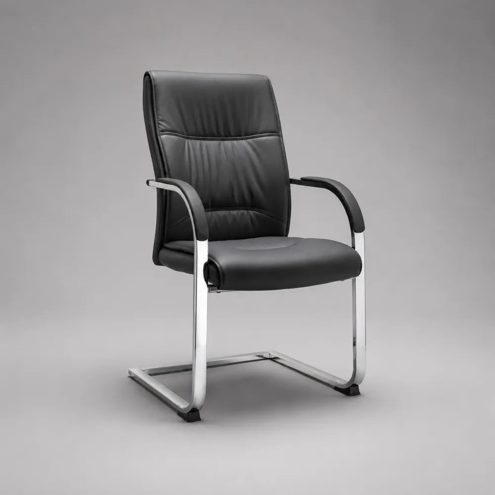 Sedia da ufficio 60 x 65 x 100 cm in PVC nero con braccioli e struttura in acciaio cromato