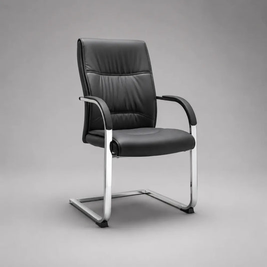 Sedia da ufficio 60 x 65 x 100 cm in PVC nero con braccioli e struttura in acciaio cromato