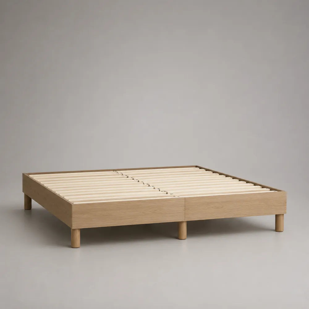 Struttura letto matrimoniale in MDF effetto rovere chiaro con rete a doghe in legno rettangolare 160 x 200 cm