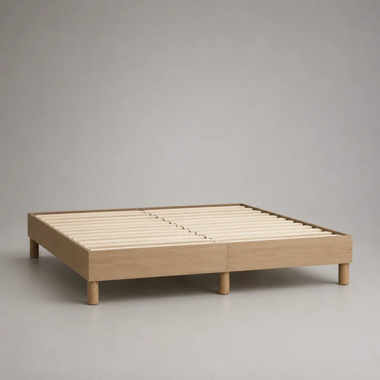 Struttura letto matrimoniale in MDF effetto rovere chiaro con rete a doghe in legno rettangolare 160 x 200 cm