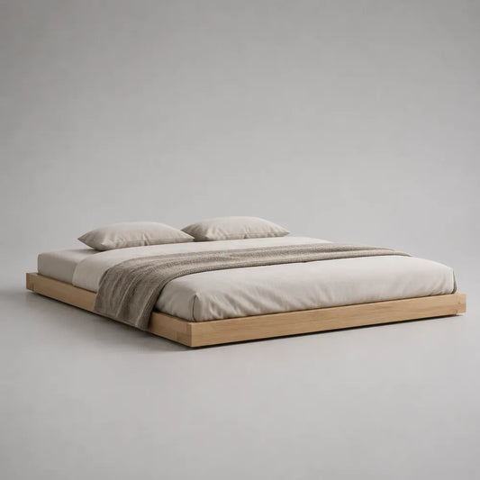 Letto matrimoniale basso in legno massello naturale rettangolare beige 160 x 200 cm