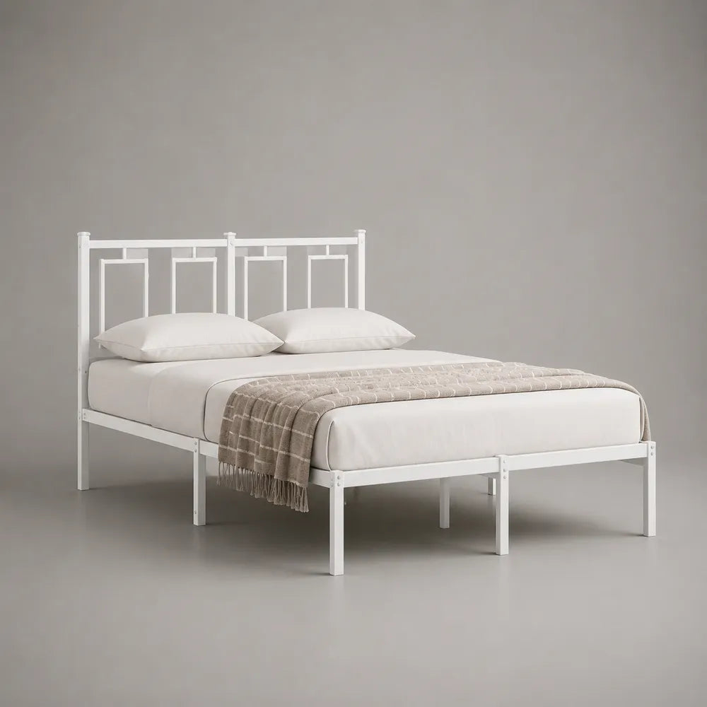 Letto matrimoniale in metallo acciaio bianco con testiera a barre rettangolare 160 x 200 cm