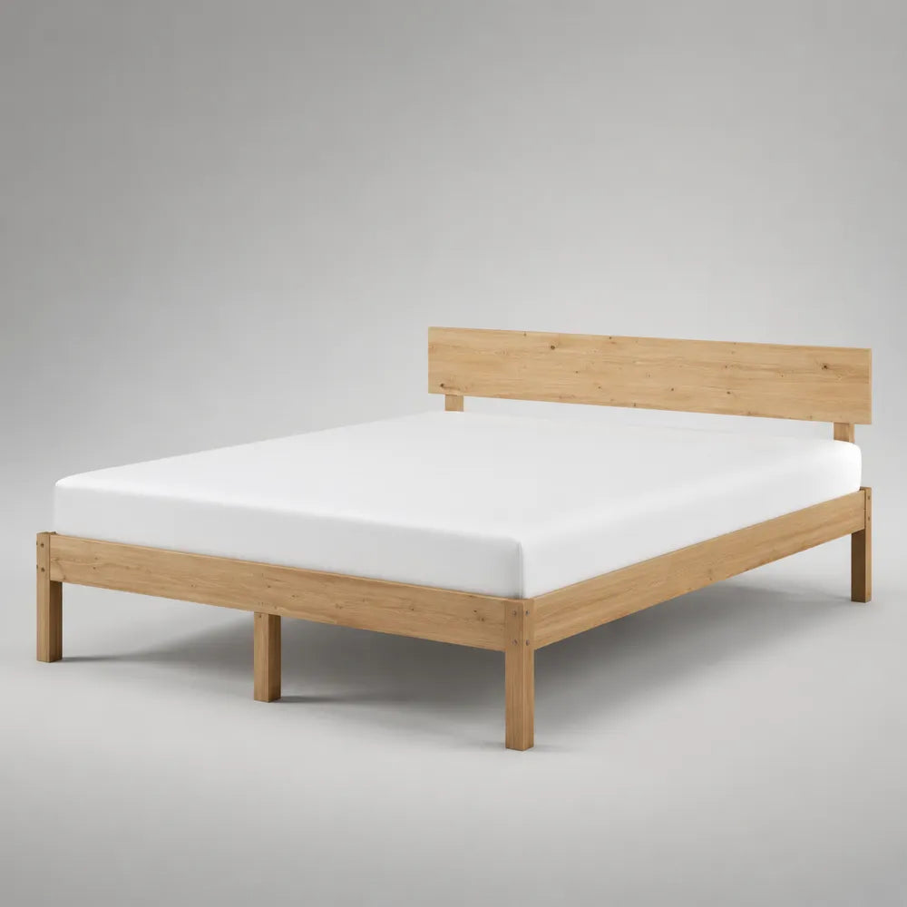 Letto matrimoniale in legno effetto rovere chiaro con testiera rettangolare struttura rialzata 160 x 200 cm